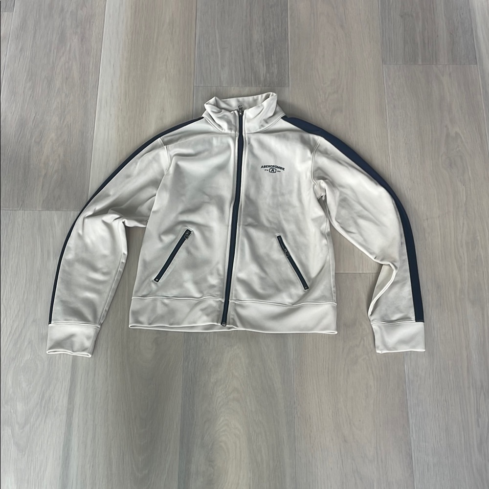 Abercrombie & Fitch Cream and Black Bomber Jacket Lightweight Design